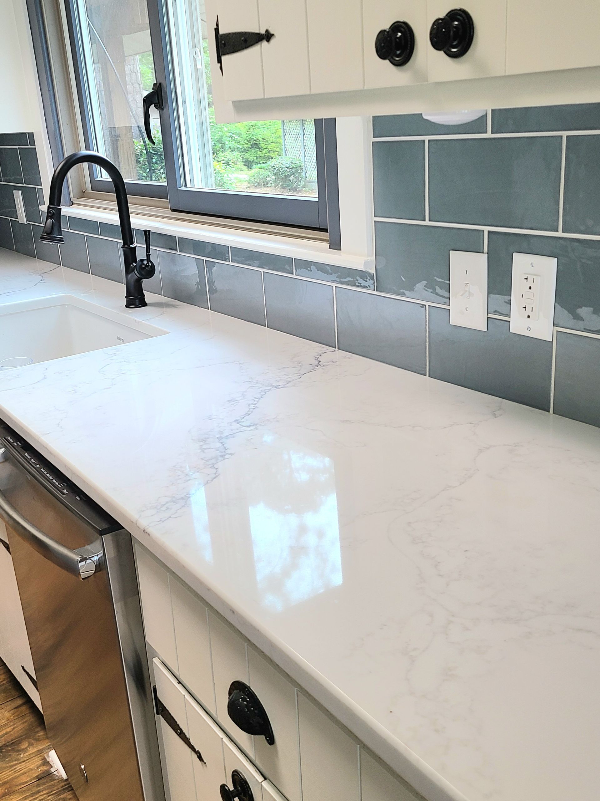 kitchen with green walling