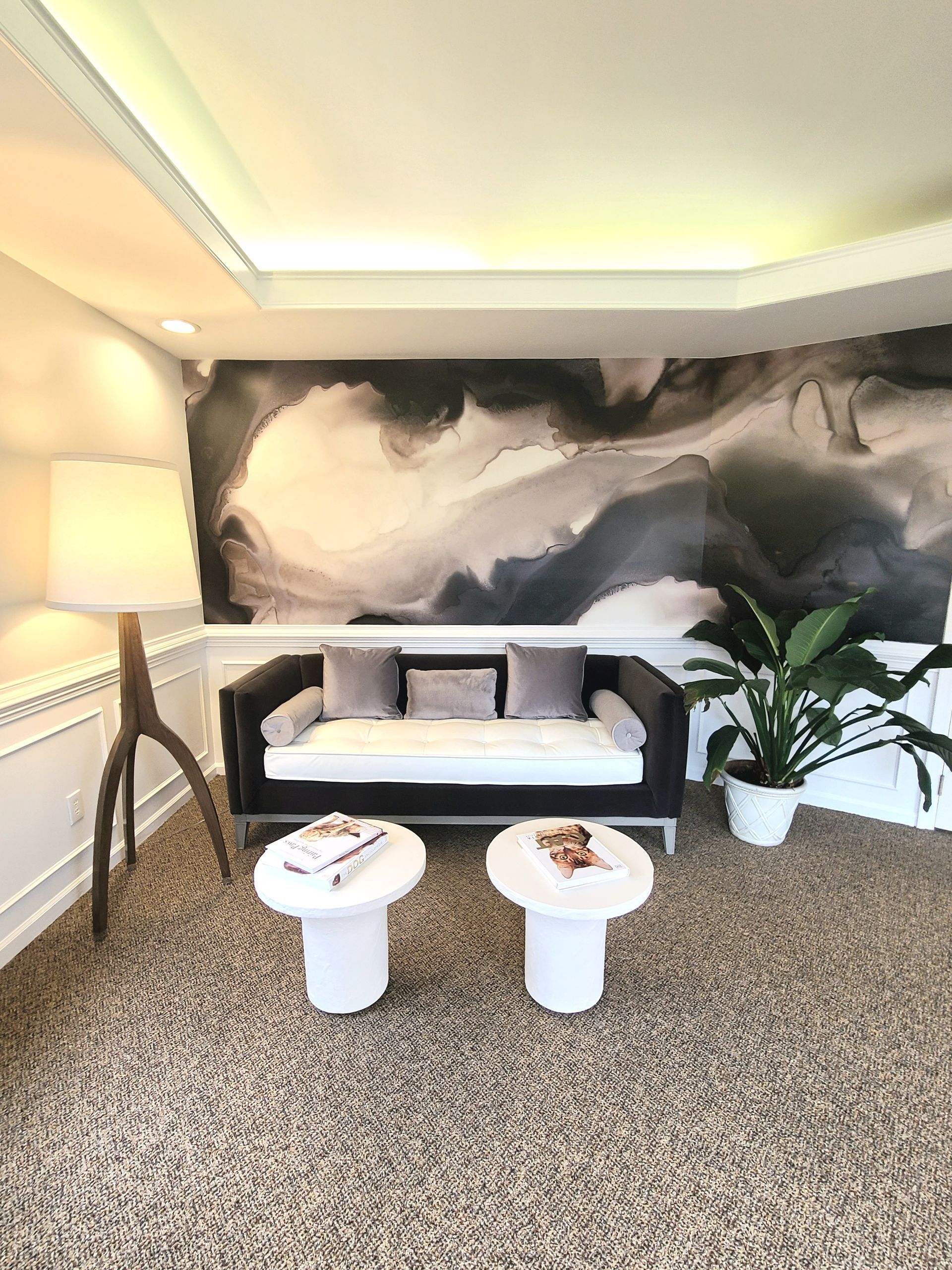 front view of lounge with 2 tables