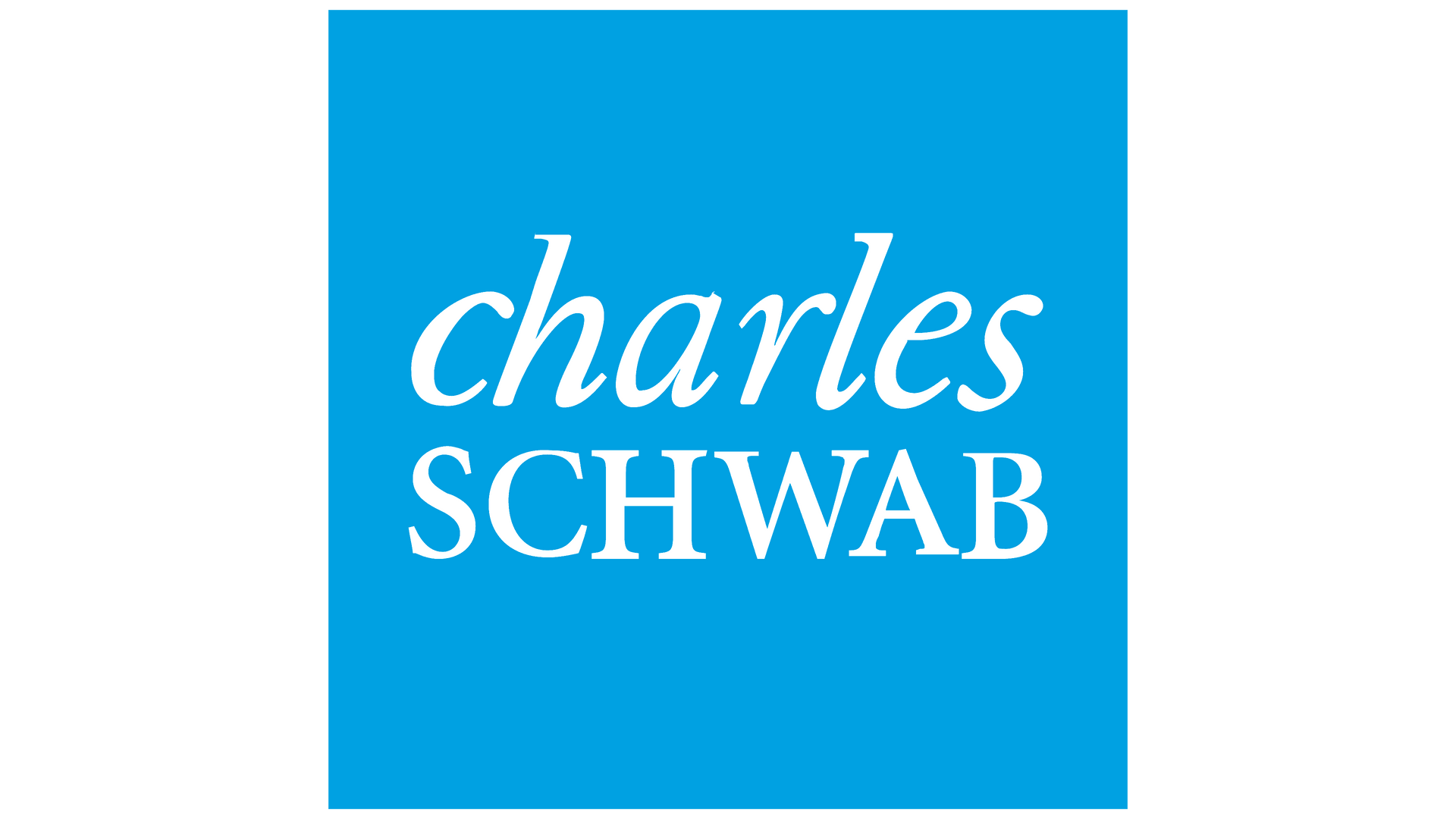 The charles schwab logo is blue and white on a white background.