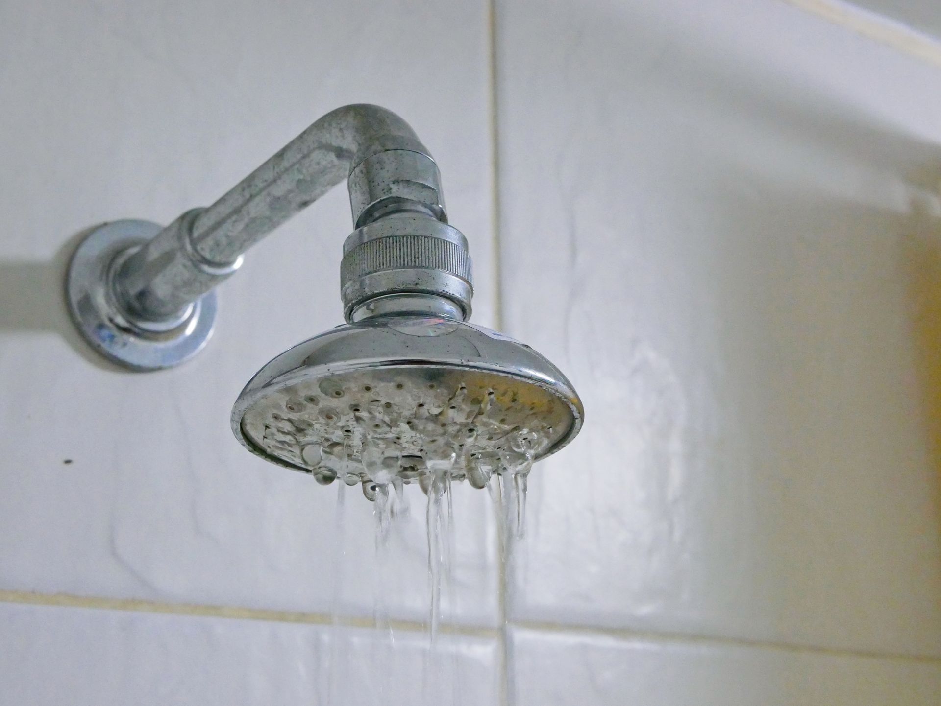 A close up of a shower head with water coming out of it