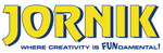 A yellow and blue logo for jornik where creativity is fundamental