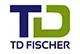 A blue and green logo for td fischer on a white background.