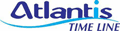 A blue and white logo for atlantis time line