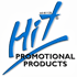 A blue logo for hit promotional products on a white background.