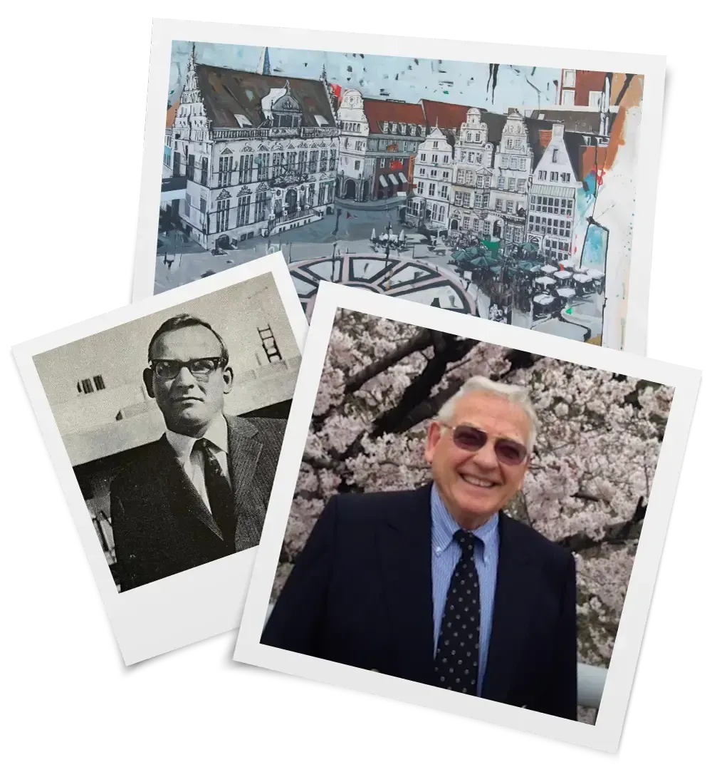 Three pictures of a man in a suit and tie are stacked on top of each other