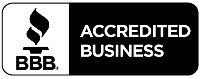 A black and white logo for an accredited business.