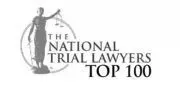 A black and white logo for the national trial lawyers top 100.