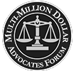 A black and white logo for the multi-million dollar advocates forum.