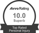 A badge that says avvo rating 10.0 superb top rated personal injury.