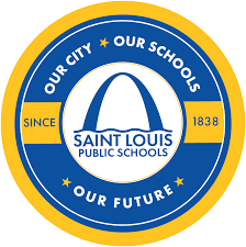 The logo for saint louis public schools is blue and yellow