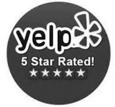 The yelp logo is black and white and has five stars.