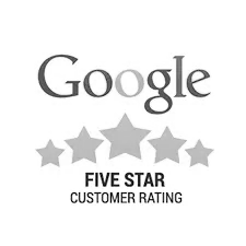 A google logo with five stars and the words `` five star customer rating ''.