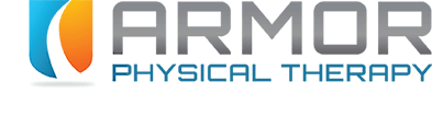 Logo for Armor Physical Therapy. Features a blue and orange swoosh and grey text.