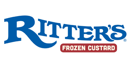 The logo for ritter 's frozen custard is blue and red.