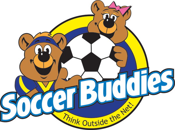 Soccer buddies logo with two bears holding a soccer ball