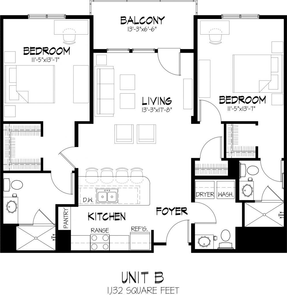 Unit B Two Bedroom Floor Plan | Varsity House