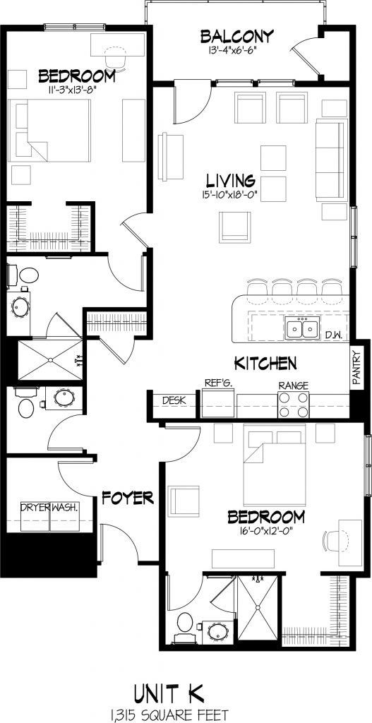 Unit K Two Bedroom Floor Plan | Varsity House