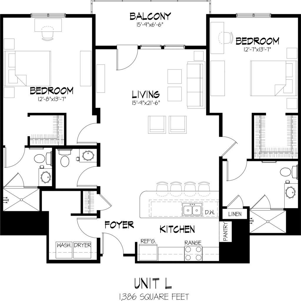 Unit L Two Bedroom Floor Plan | Varsity House