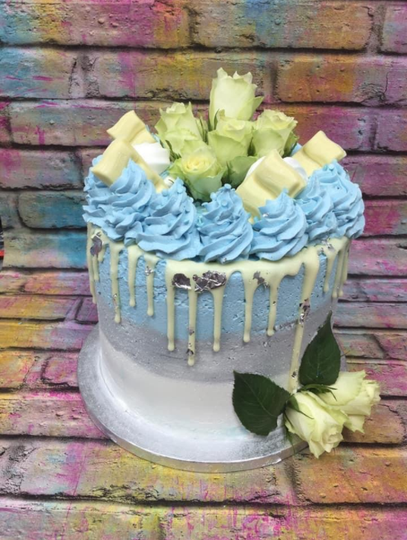 Rose & Blue Dripping Cake