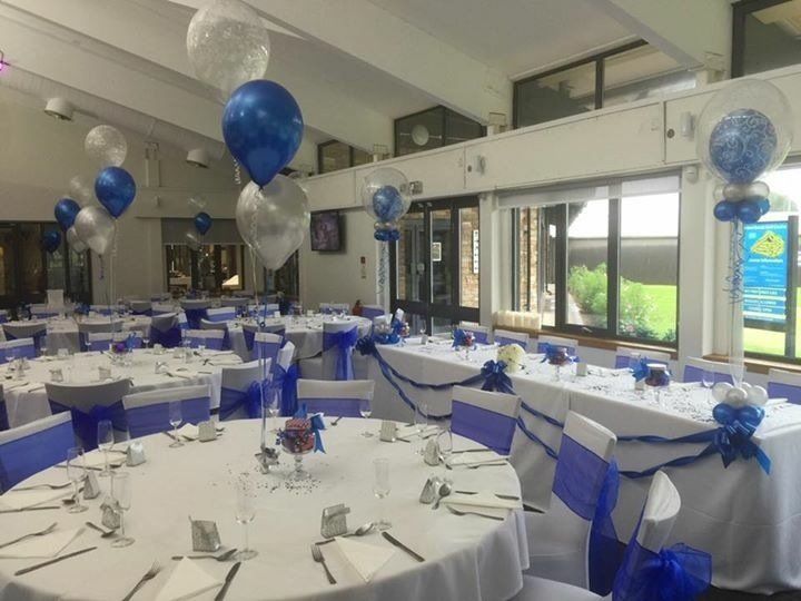 blue and white themed party setting