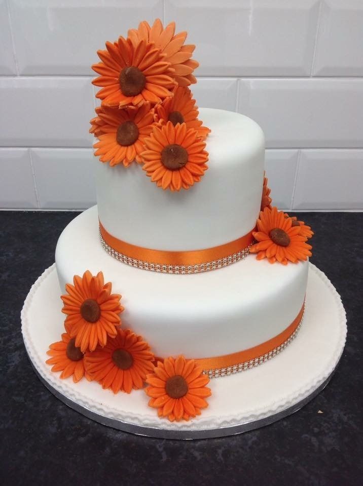 orange flower 2 tier cake