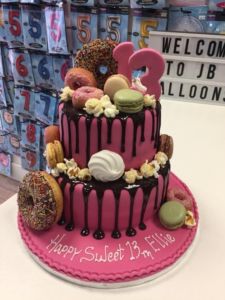 Donut and macaron themed birthday cake