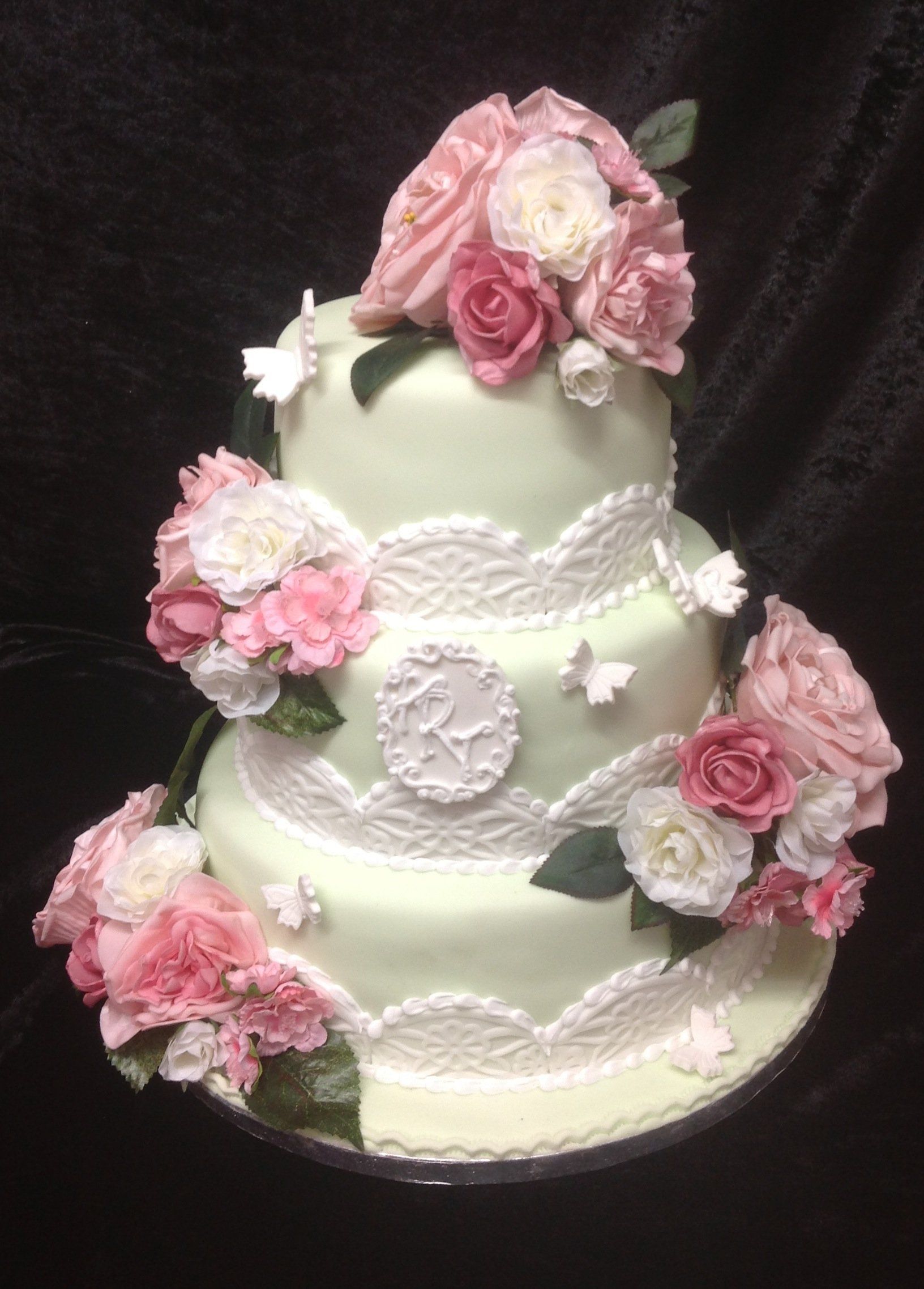 wedding cake with edible roses