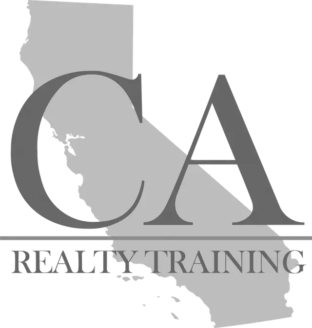 A logo for ca realty training with a map of california