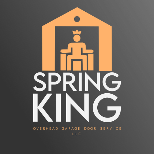 The Spring King wearing a crown sitting on a large throne in front of a garage door all in tan-orange color