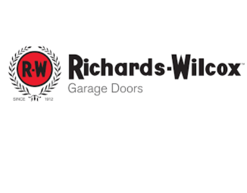 The logo for richards wilcox garage doors is shown on a white background