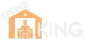 A logo for a company called spring king with a king sitting in a chair.