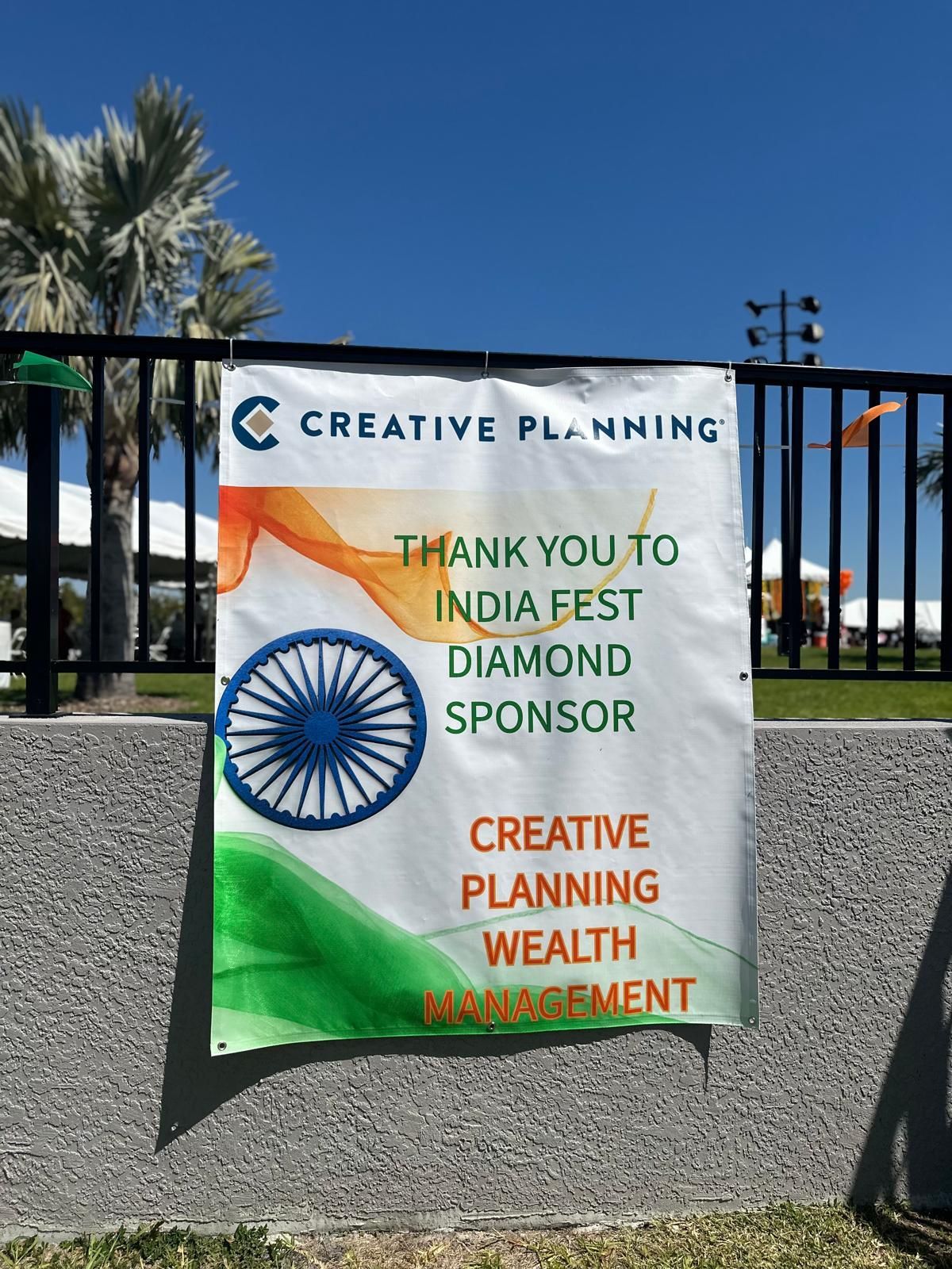 Banner for India Fest with Indian flag colors, sponsored by Creative Planning Wealth Management.