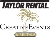 The logo for taylor rental creative events and rentals shows a palm tree.