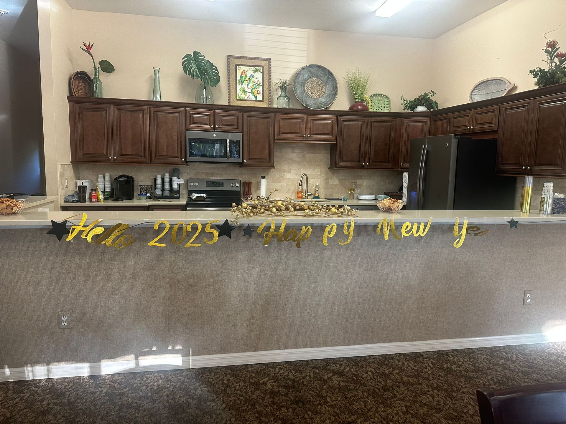 Kitchen counter decorated with a 