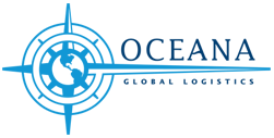 A logo for oceana global logistics with a compass and globe