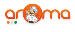 A logo for aroma with a chef on it