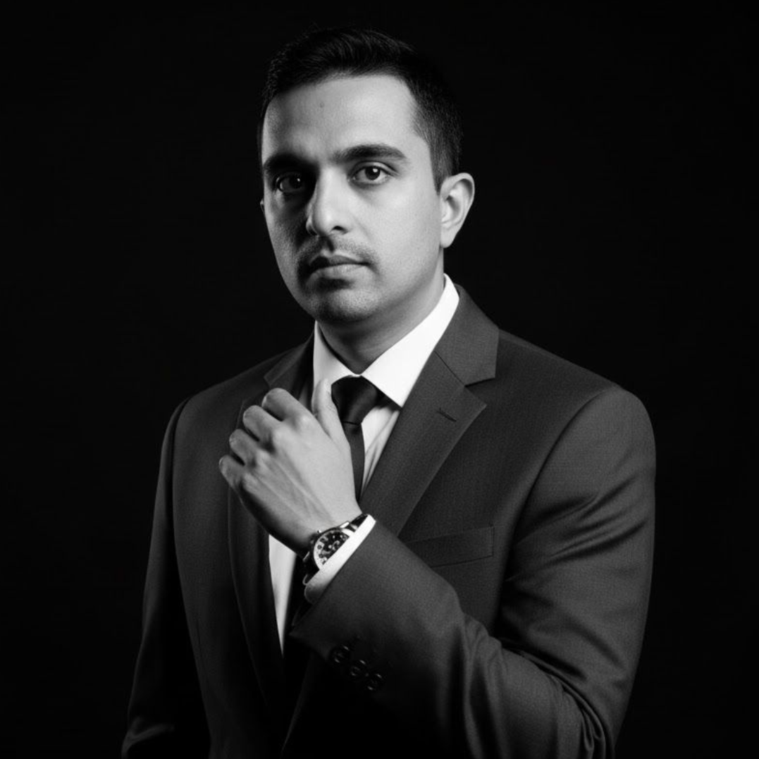 Man with short dark hair wearing a red polo shirt, arms crossed, outdoors near water.
