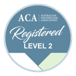 ACA Australian Counselling Association Registered Level 2 badge in blue and white