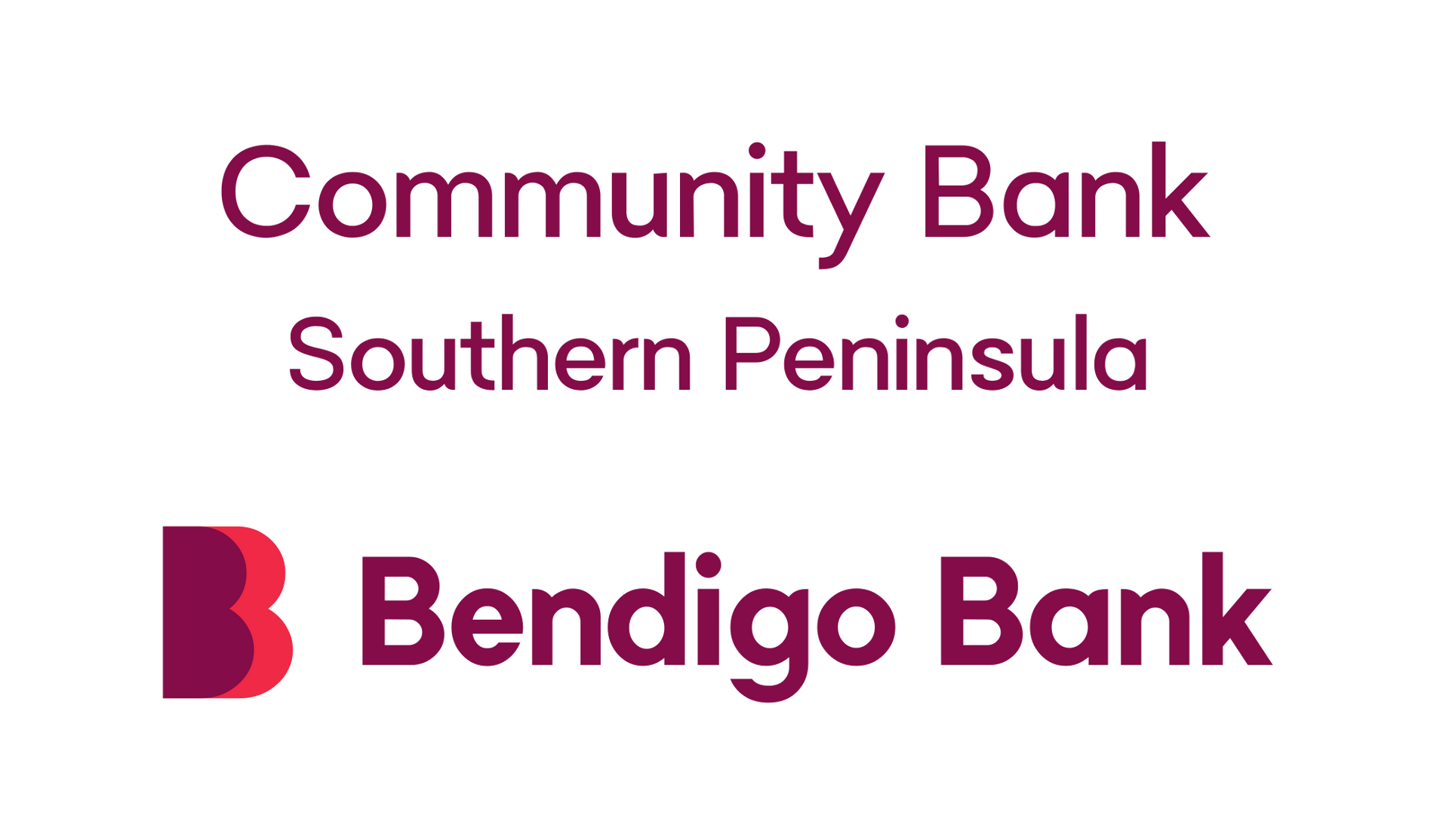 Community Bank Southern Peninsula and Bendigo Bank logo in maroon and white.