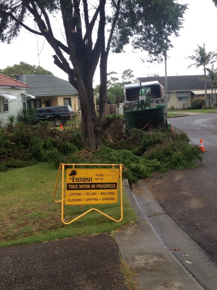 A yellow sign on the side of the road says tuff work & progress