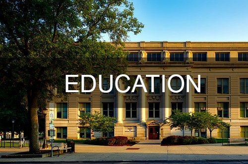 A large building with the word education on it