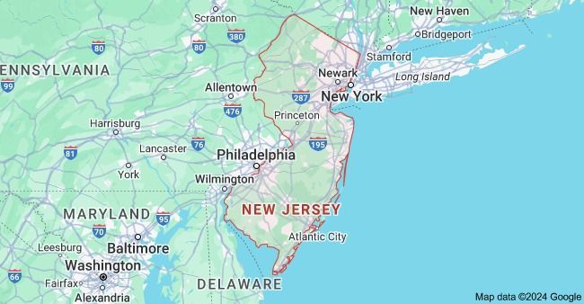 A map of new jersey , maryland , and delaware.