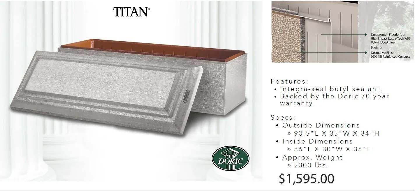 A picture of a titan urn with a price of $ 1,595.00