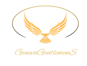 Logo doré ailé à contour ovale et texte « Geneva GentlemenS » en dessous