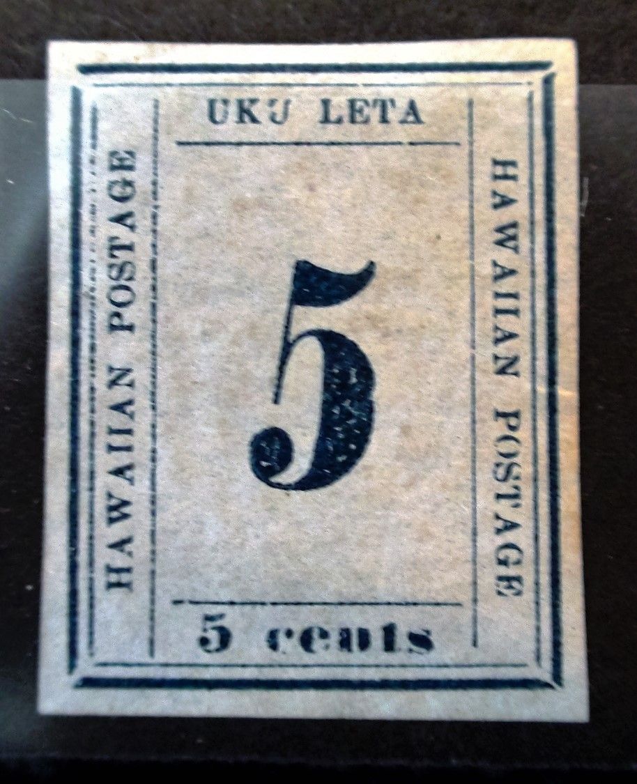 A hawaiian postage stamp with the number 5 on it.
