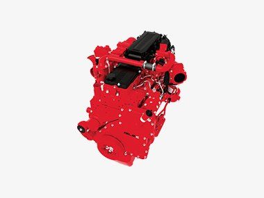 A red engine is shown on a white background.