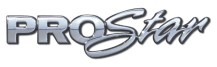 A close up of a prostar logo on a white background.