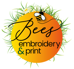 Logo of a bee over a yellow circle with the words