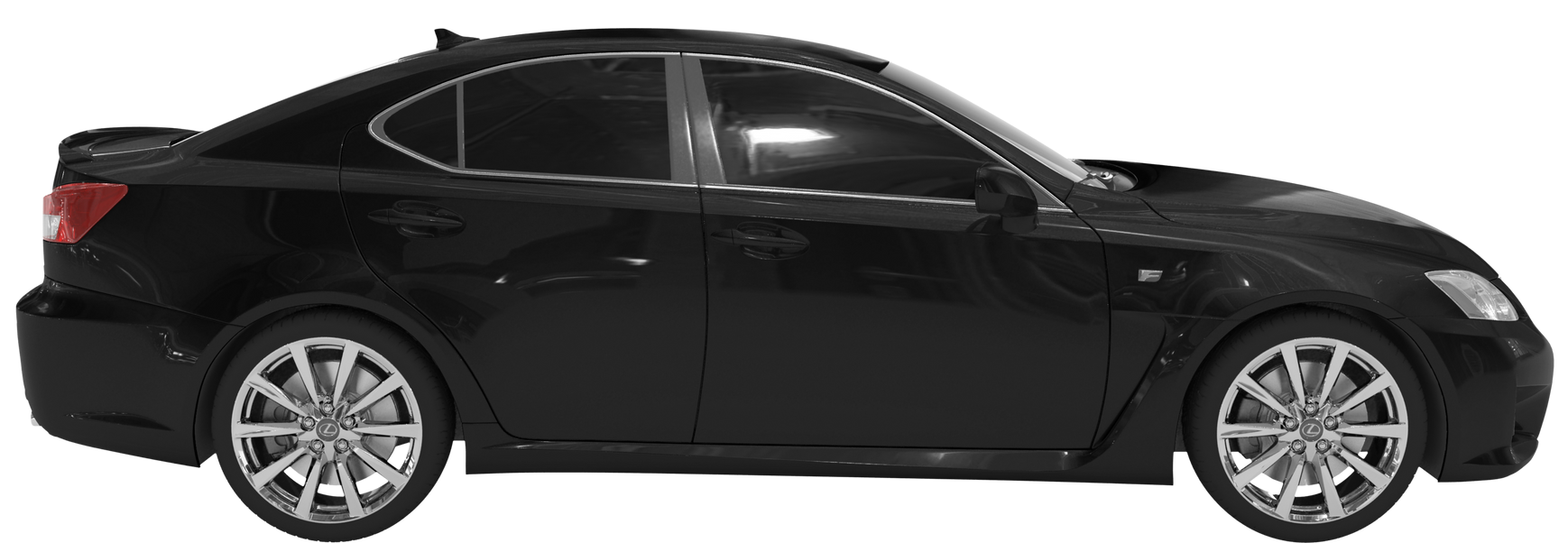 Black sedan car in profile view.