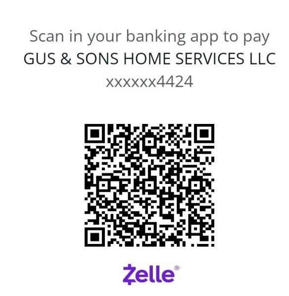 A qr code that says `` scan in your banking app to pay gus & sons home services llc ''.